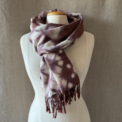 Eri silk scarf dyed in Madder shibori