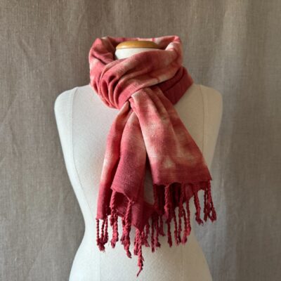 Eri silk scarf dyed in Madder shibori