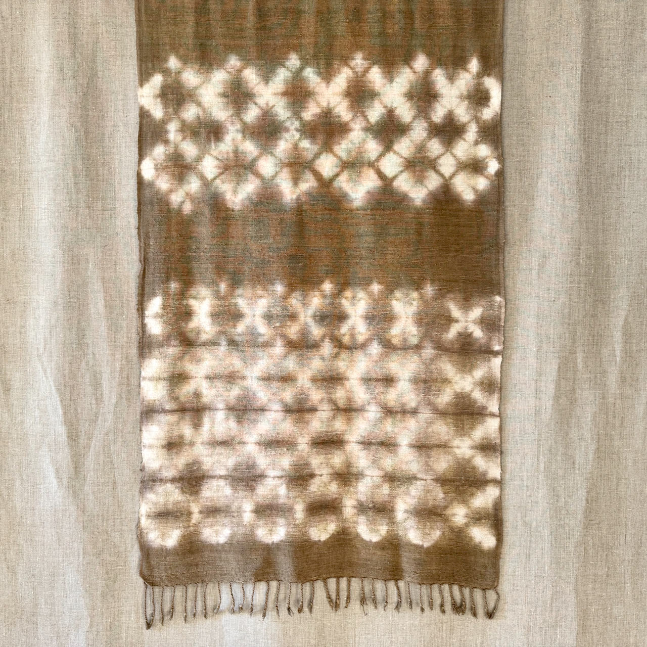 Eri silk scarf dyed in Reseda shibori