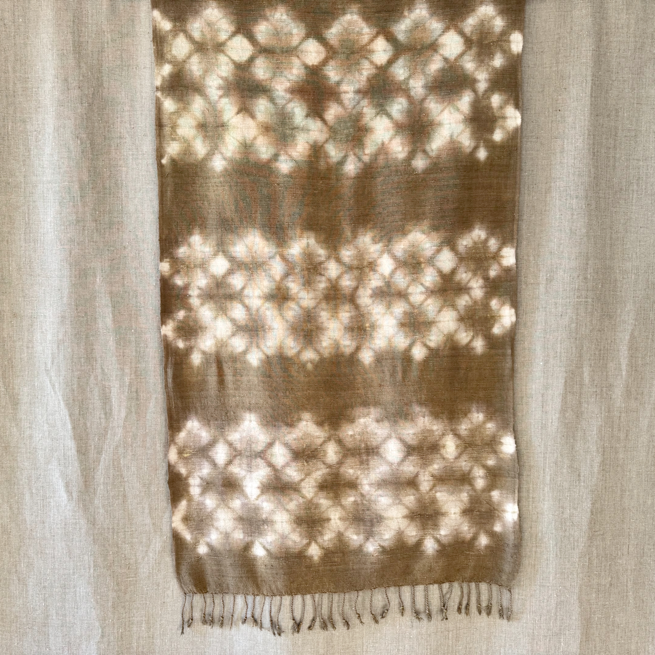 Eri silk scarf dyed in Reseda shibori