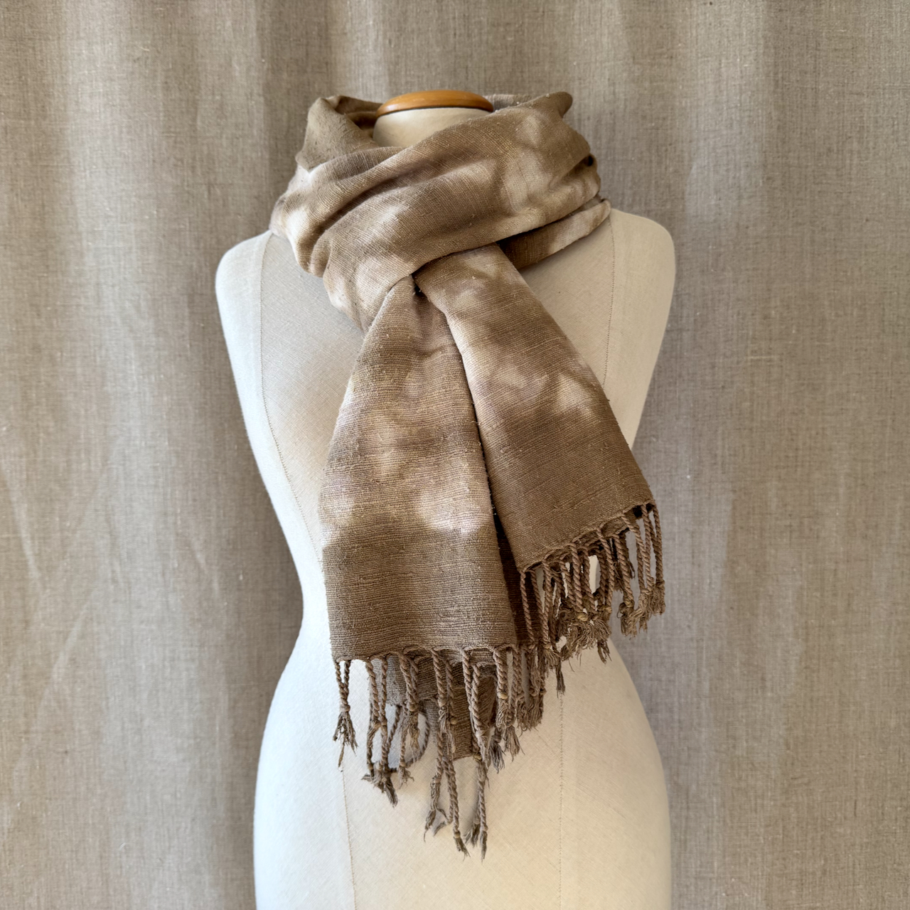 Eri silk scarf dyed in Reseda shibori