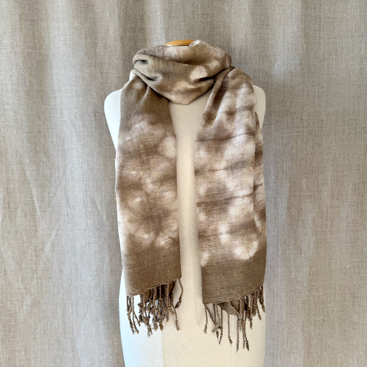 Eri silk scarf dyed in Reseda shibori
