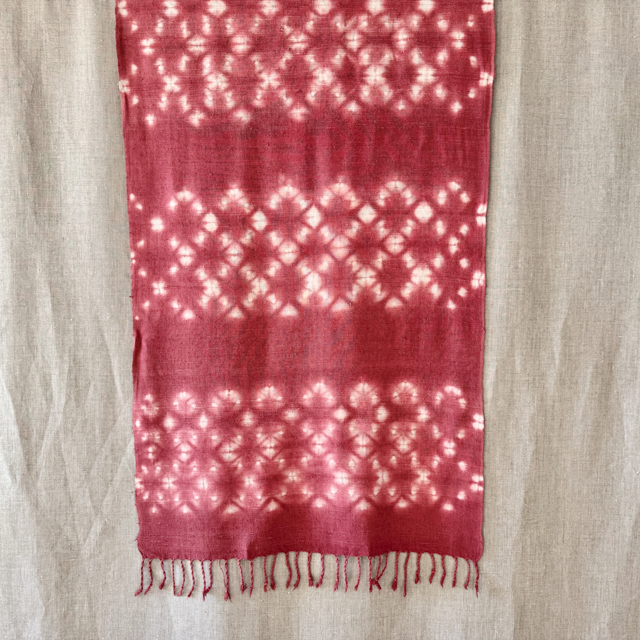 Eri silk scarf dyed in Madder shibori