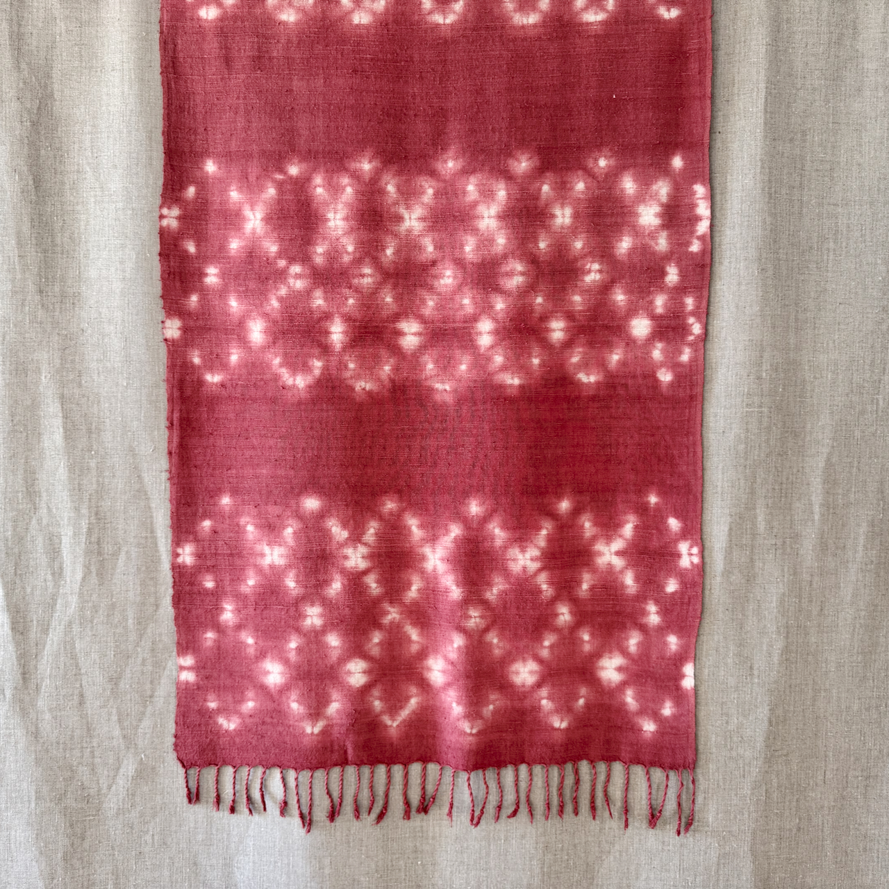 Eri silk scarf dyed in Madder shibori