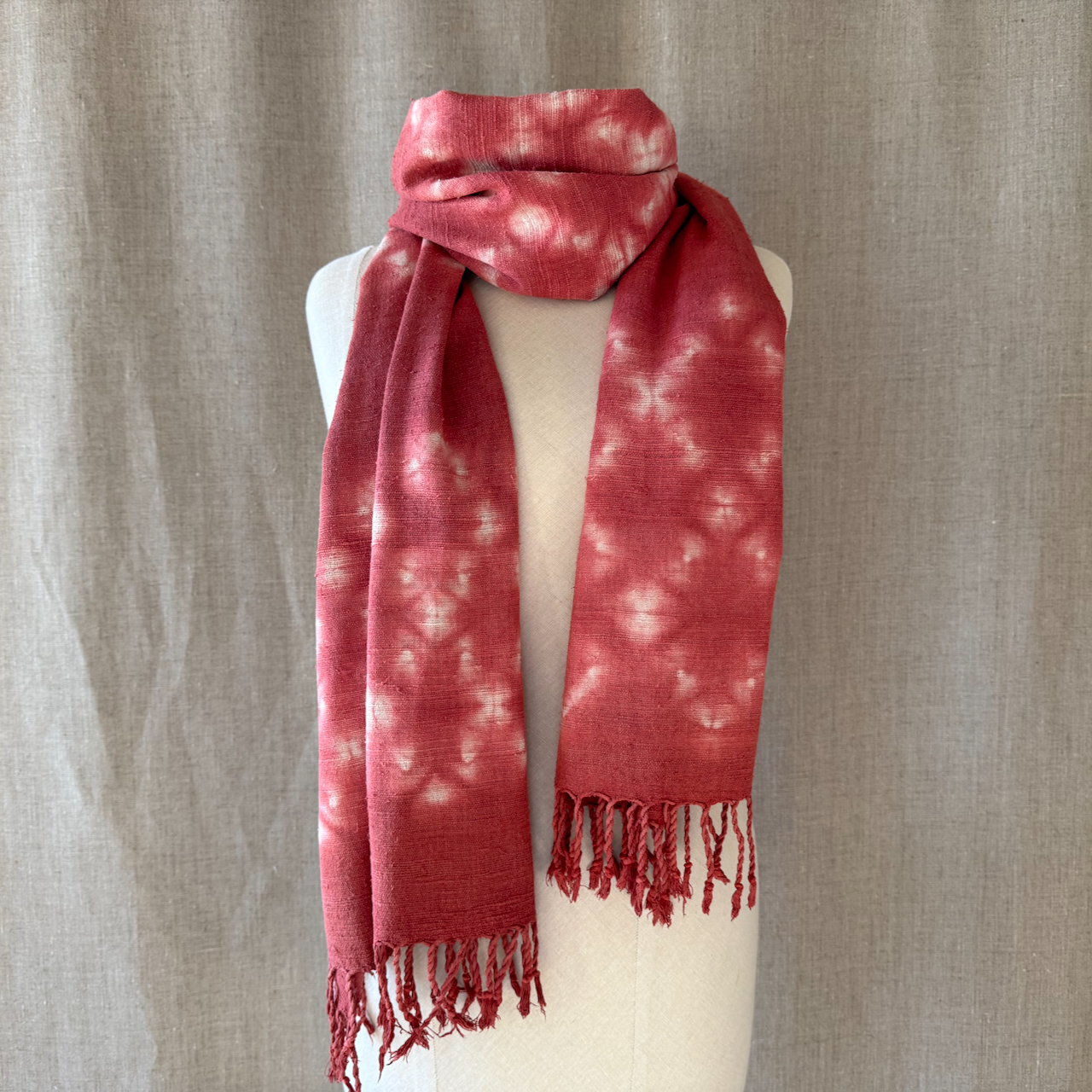 Eri silk scarf dyed in Madder shibori